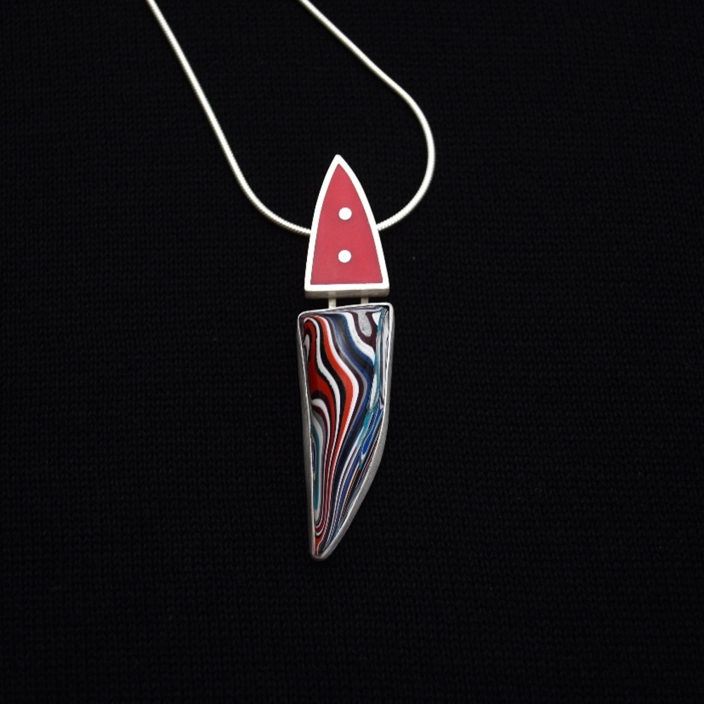 Handmade Mark White sterling silver fordite necklace with resin